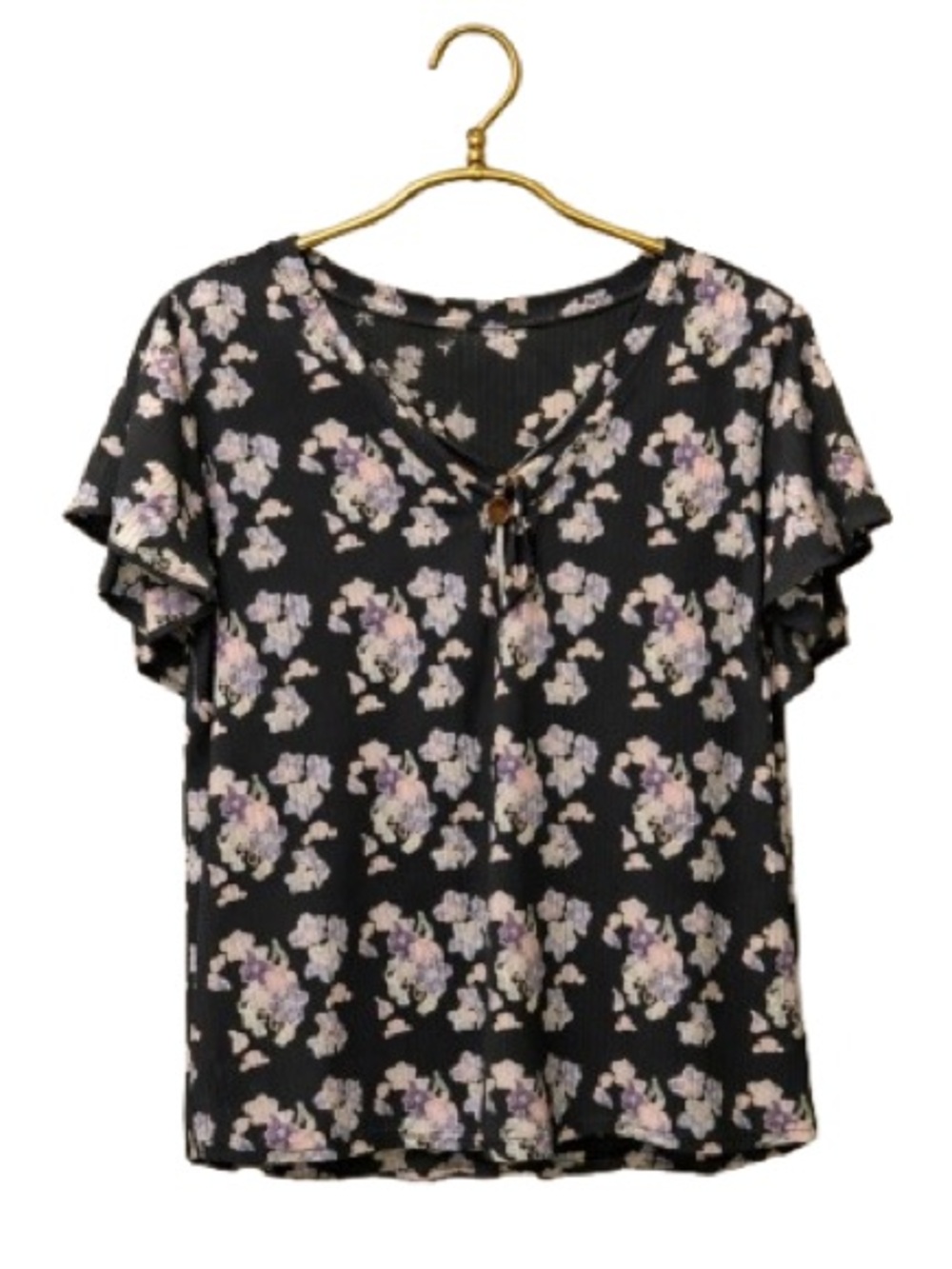 APEIYU Black Floral Short Sleeve Blouse – Size XL, Feminine Casual Top